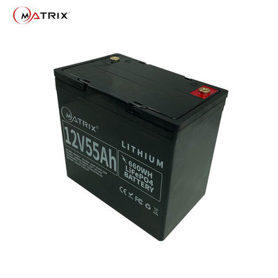 12V 55Ah LiFePO4 태양에너지 배터리 10-년 수명